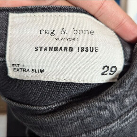 Rag & Bone Standard Issue Fit 1 Extra Slim Jeans Shelter Holes Black Grey 29x34 - Picture 6 of 8
